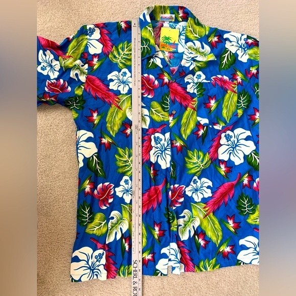 Harshal Caribana NWT Blue Pink Green Tropical Print SS Hawaiian Shirt XL - Picture 9 of 11